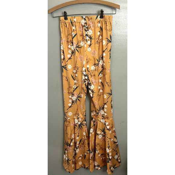Marie Nicole Clothing Yellow Floral Flared Pants Women's Size Small - Picture 3 of 4
